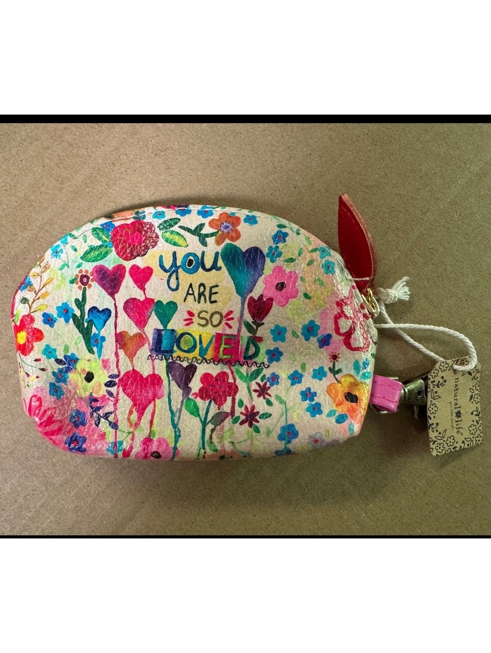 Natural Life Floral Printed Coin Purse with Inspirational Quote